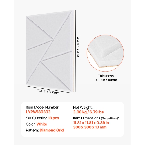 VEVOR 18 Pack Acoustic Panels with Self Adhesive, 11.8 x 11.8 x 0.4 inch Sound Proof Foam Panels, Polyester Fiber Soundproof Wall Panels High