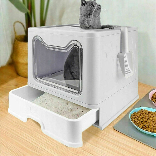 BingoPaw Foldable Cat Litter Box with Lid, Enclosed Potty, Large Top Entry Anti-Splashing Toilet, Easy to Clean Including Litter Scoop