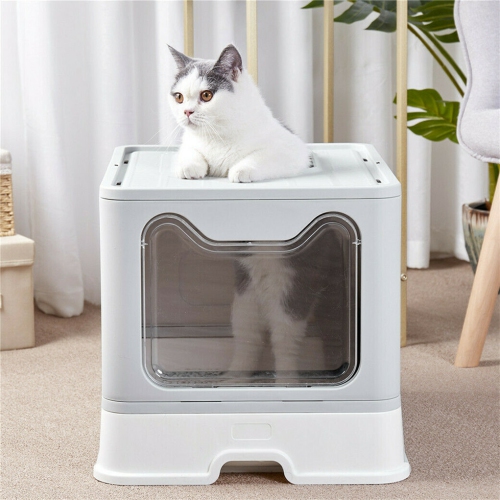 BingoPaw Foldable Cat Litter Box with Lid, Enclosed Potty, Large Top Entry Anti-Splashing Toilet, Easy to Clean Including Litter Scoop
