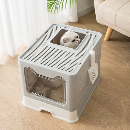 BingoPaw Foldable Cat Litter Box with Lid, Enclosed Potty, Large Top Entry Anti-Splashing Toilet, Easy to Clean Including Litter Scoop
