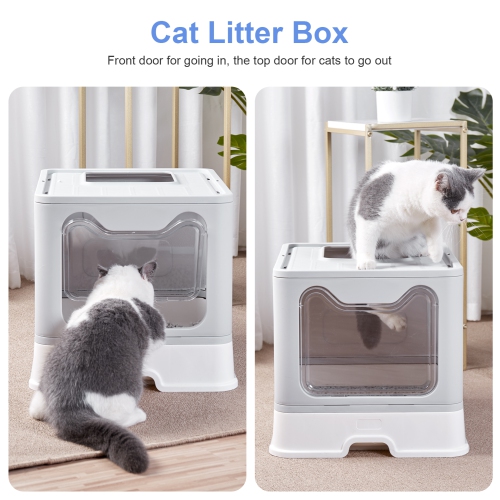 BingoPaw Foldable Cat Litter Box with Lid, Enclosed Potty, Large Top Entry Anti-Splashing Toilet, Easy to Clean Including Litter Scoop