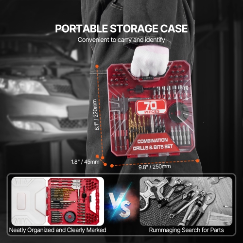 VEVOR 70 Pieces Drill and Driver Bit Set,Screwdriver Bit Set Suitable for Wood Metal Cement Drilling and Screw Driving,Drill Bit Sets Combo Kit