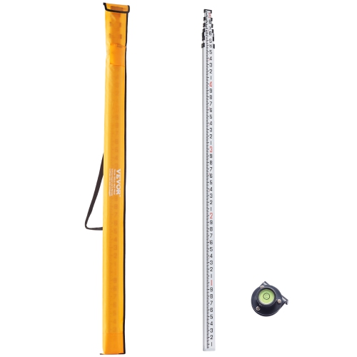 VEVOR 25-Feet/10ths 6 Sections Telescopic Measuring Rod,Double-Sided Scale 1/10ft Leveling Rod Stick,Aluminum Alloy Rod w/ Bubble Level &Carrying Bag