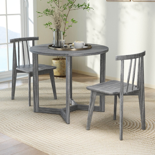 Costway 36 Inch Wood Dining Table for 2-4 People with Wing-shaped Pedestal Base Gray/Black