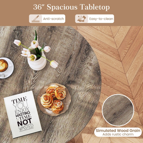 Costway 36 Inch Wood Dining Table for 2-4 People with Wing-shaped Pedestal Base Gray/Black