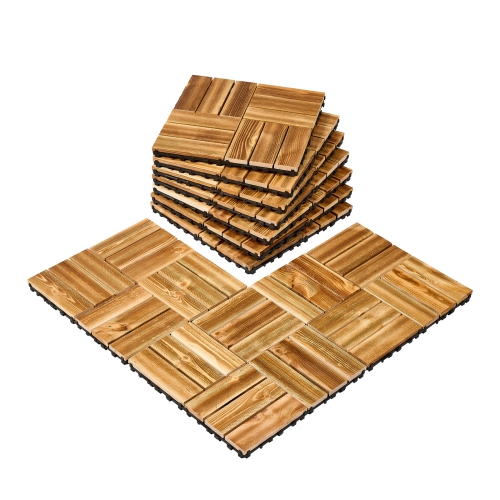 VEVOR  10 Pack Interlocking Deck Tiles Solid Wood, 12"x12" Waterproof Camphor Pine Wood Flooring, Patio Floor Decking Covering Tiles for Porch