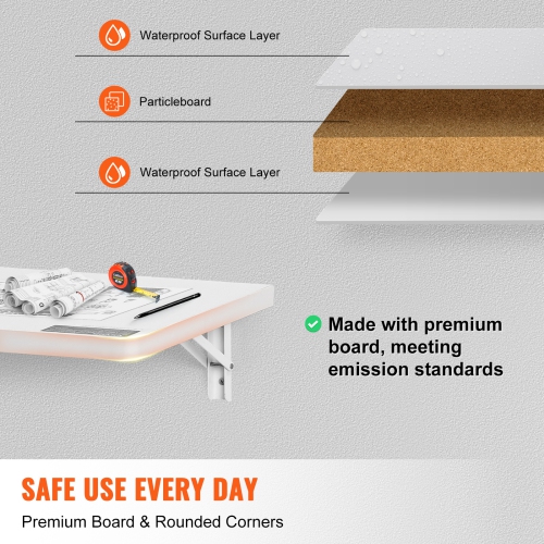 VEVOR 31.5" x 15.75" Wall Mount Drop Leaf Table, Floating Desk with Iron Bracket, Fold Down Desk for Small Spaces, Home Office, Dining, Laundry Room,