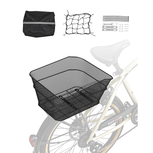 VEVOR  Rear Bike Basket, Wire Mesh Bicycle Basket w Cargo Net & Waterproof Cover, Durable Metal Bike Back Basket, Fits Most Rear Bike Racks