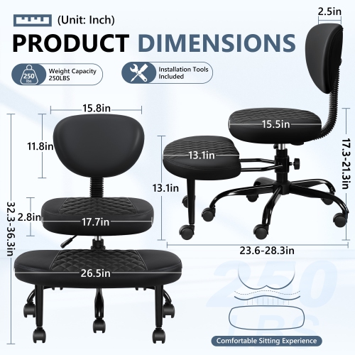 Coolse Criss Cross Chair with Wheels, Cross Legged Office, Meditation, ADHD Desk for Adults, Kneeling Chair with Lumbar Support, Adjustable Height