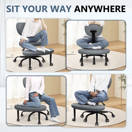 Coolse Criss Cross Chair with Wheels, Cross Legged Office, Meditation, ADHD Desk for Adults, Kneeling Chair with Lumbar Support, Adjustable Height