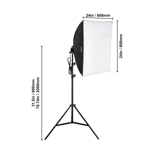 VEVOR 24" x 24" Softbox Lighting Kit, Professional Softbox with 30W 5500K LED Bulbs, Close to Natural Daylight, Adjustable Tripod Stand, Studio