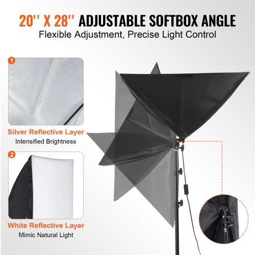 VEVOR 20" x 28" Softbox Lighting Kit, Professional Softbox with 30W 5500K LED Bulbs, Close to Natural Daylight, Adjustable Tripod Stand, Studio