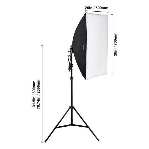 VEVOR 20" x 28" Softbox Lighting Kit, Professional Softbox with 30W 5500K LED Bulbs, Close to Natural Daylight, Adjustable Tripod Stand, Studio