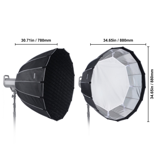 VEVOR 33 in / 850 mm Parabolic Softbox, Quick Release and Quick Fold, Lightweight and Portable, Universal Bowens Mount, 4 Lighting Effects, Fits for