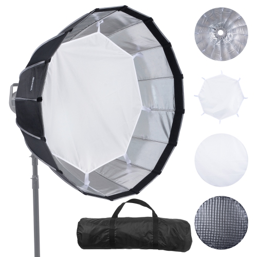 VEVOR 33 in / 850 mm Parabolic Softbox, Quick Release and Quick Fold, Lightweight and Portable, Universal Bowens Mount, 4 Lighting Effects, Fits for