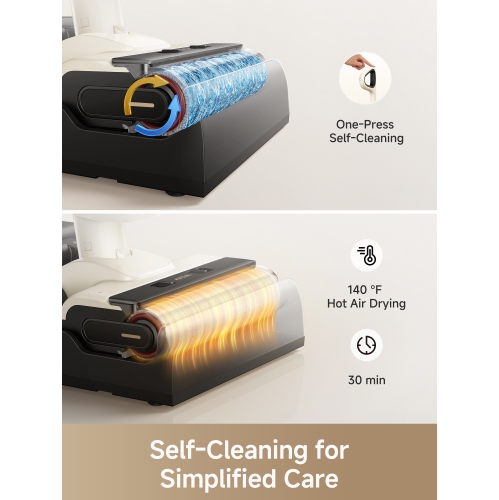 Mova K30 Mix Wet Dry Vacuum Cleaner, 4-in-1 Cordless Vacuum for Multi-Surface, 180° Lie-Flat Reach, 30Min 140°F Hot Air Drying, 0in Dual Edge,