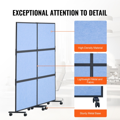 VEVOR 2 Panel Office Divider, Office Partition, Freestanding Office Divider Wall Partition & Privacy Divider Reduce Noise and Room Separation, Light