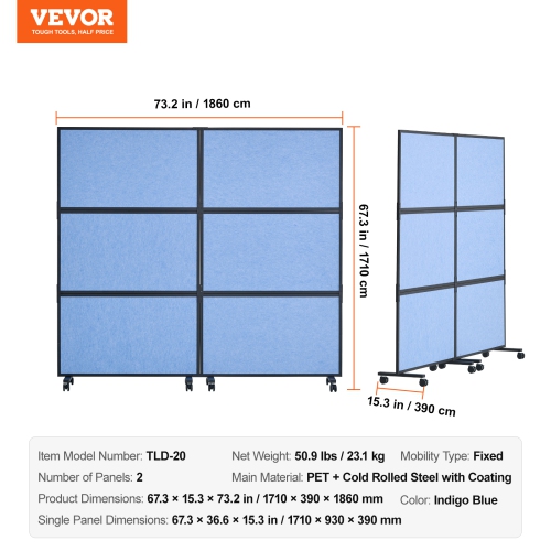VEVOR 2 Panel Office Divider, Office Partition, Freestanding Office Divider Wall Partition & Privacy Divider Reduce Noise and Room Separation, Light