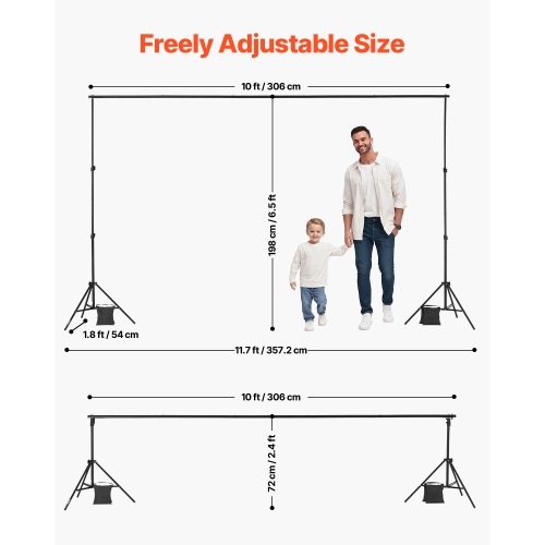 VEVOR 6.5 x 10 ft Backdrop Stand, Adjustable Photo Backdrop Stand Kit, Portable Background Backdrop Stand with 5 Crossbars, Heavy Duty Projector