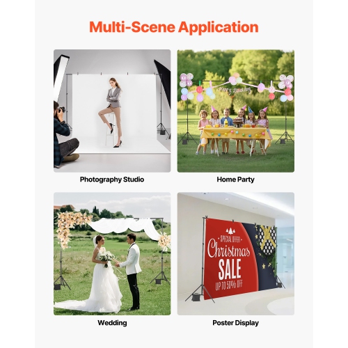 VEVOR 6.5 x 10 ft Backdrop Stand, Adjustable Photo Backdrop Stand Kit, Portable Background Backdrop Stand with 5 Crossbars, Heavy Duty Projector