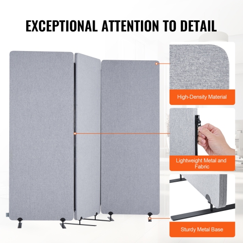 VEVOR 2FT Room Divider, 3 Panels PET Polyester Soundproof Room Screen, Folding Privacy Divider Portable Partition Divider for Room Separation,