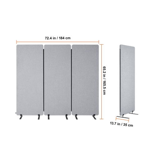VEVOR 2FT Room Divider, 3 Panels PET Polyester Soundproof Room Screen, Folding Privacy Divider Portable Partition Divider for Room Separation,