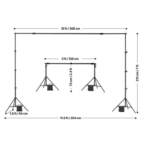 VEVOR 7 x 10 ft Backdrop Stand, Adjustable Photo Backdrop Stand Kit, Portable Background Backdrop Stand with 3 Crossbars, Heavy Duty Projector Screen