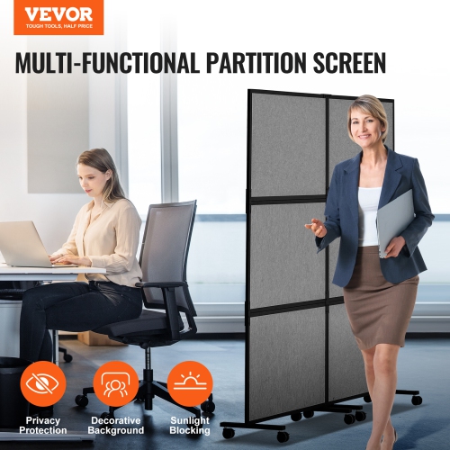 VEVOR 2 Panel Office Divider, Office Partition, Freestanding Office Divider Wall Partition & Privacy Divider Reduce Noise and Room Separation, Dark