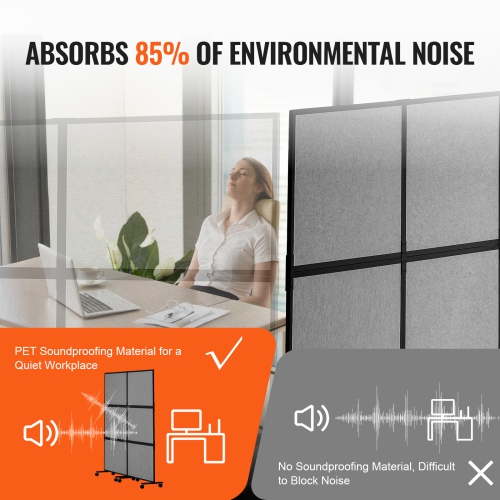 VEVOR 2 Panel Office Divider, Office Partition, Freestanding Office Divider Wall Partition & Privacy Divider Reduce Noise and Room Separation, Dark
