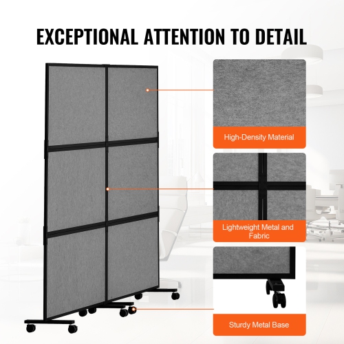 VEVOR 2 Panel Office Divider, Office Partition, Freestanding Office Divider Wall Partition & Privacy Divider Reduce Noise and Room Separation, Dark