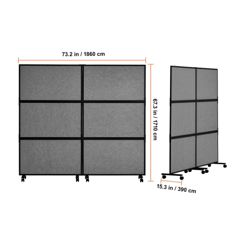 VEVOR 2 Panel Office Divider, Office Partition, Freestanding Office Divider Wall Partition & Privacy Divider Reduce Noise and Room Separation, Dark