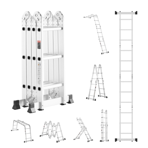 VEVOR  7-In-1 Tall Step Ladder, A Frame 3 Step Adjustable Telescoping Ladder, 12Ft Reach Height Heavy Duty Extension Ladder, 330 Lbs Capacity For