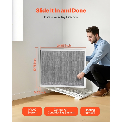 VEVOR 20x25x1 inch Electrostatic Air Filter, Washable & Reusable Aluminum AC/HVAC Furnace Filter, MERV 8 Long Lifetime, Home or Office