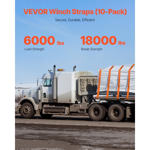 VEVOR 4 in x 30 ft Winch Straps, Truck Straps with Flat Hook, 10 Pack, with 18000 lbs Break Strength, Cargo Tie-Down Straps, for Flatbeds, Trucks,