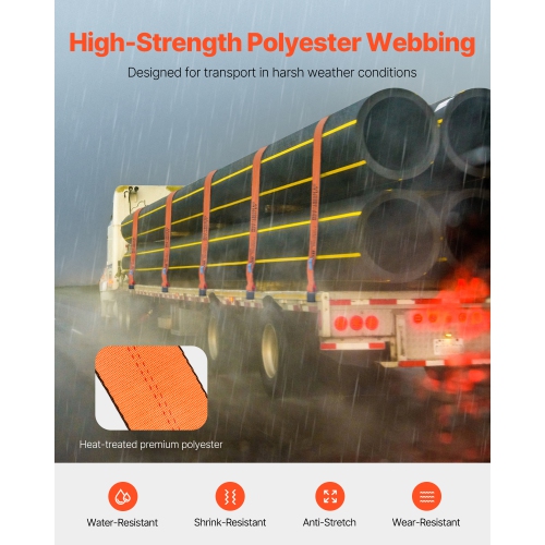 VEVOR 4 in x 30 ft Winch Straps, Truck Straps with Flat Hook, 10 Pack, with 18000 lbs Break Strength, Cargo Tie-Down Straps, for Flatbeds, Trucks,