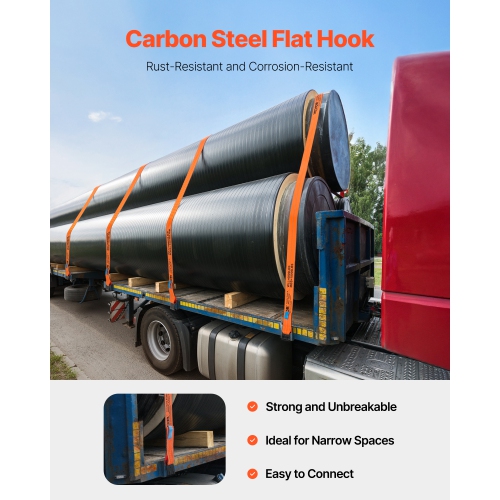 VEVOR 4 in x 30 ft Winch Straps, Truck Straps with Flat Hook, 10 Pack, with 18000 lbs Break Strength, Cargo Tie-Down Straps, for Flatbeds, Trucks,