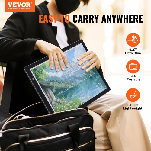 VEVOR A4 Light Board, LED Light Pad with 3 Level Brightness, USB Powered Light Table for Tracing, for Diamond Painting, Animation, Sketching,