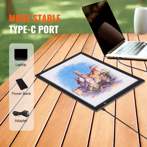 VEVOR A4 Light Board, LED Light Pad with 3 Level Brightness, USB Powered Light Table for Tracing, for Diamond Painting, Animation, Sketching,