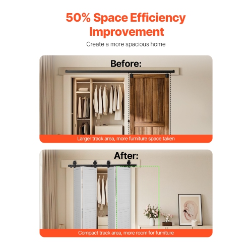 VEVOR 52" Bi-Folding Sliding Barn Door Hardware Track Kit, Top Mount Track Kit, Slide Smoothly, Easy to Install, Suitable for Four 12" Closet Pantry