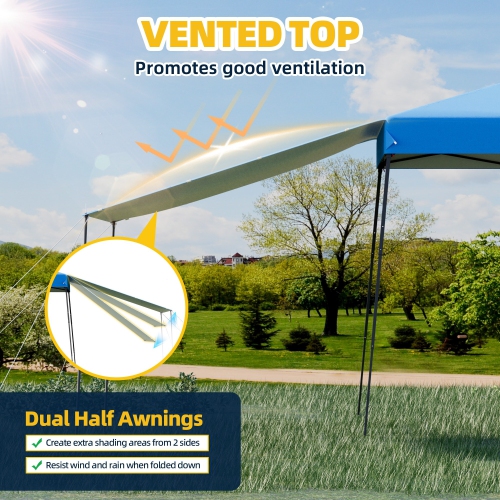 EROMMY 10x10 FT Pop Up Canopy Tent with 2 Sidewalls - Waterproof Instant Shelter for Outdoor Events, Farmers Markets, Backyard Parties - Blue
