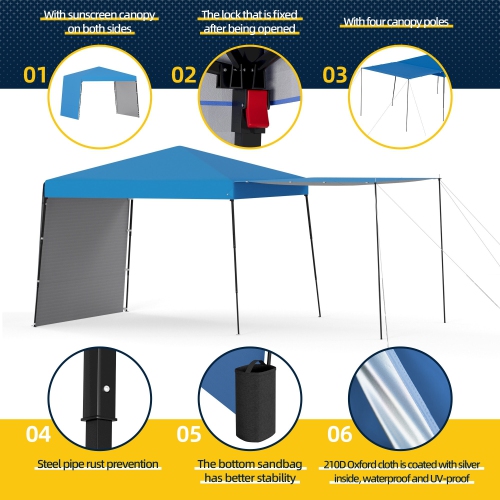 EROMMY 10x10 FT Pop Up Canopy Tent with 2 Sidewalls - Waterproof Instant Shelter for Outdoor Events, Farmers Markets, Backyard Parties - Blue
