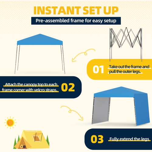 EROMMY 10x10 FT Pop Up Canopy Tent with 2 Sidewalls - Waterproof Instant Shelter for Outdoor Events, Farmers Markets, Backyard Parties - Blue
