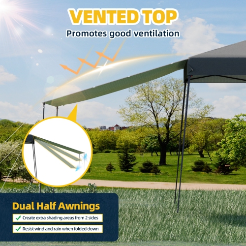 Tente commerciale de 10 x 10 pi EROMMY – Pare-soleil étanche de protection UV, 2 parois latérales incluses, tente escamotable à configuration rapide