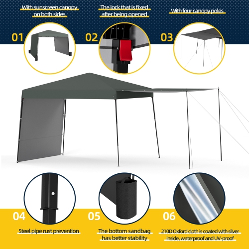 Tente commerciale de 10 x 10 pi EROMMY – Pare-soleil étanche de protection UV, 2 parois latérales incluses, tente escamotable à configuration rapide