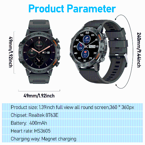 Bluetooth Calling Smart Watch With 1.39-Inch IPS Large Screen, Outdoor Sports Watch With Heart Rate and Blood Pressure Monitoring – Black