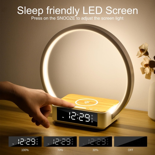 Bedside Table Lamp with Fast Wireless Charging,LED Desk Lamp with sunrise Alarm Clock Wake-up Light Touch Control Desk Lamp