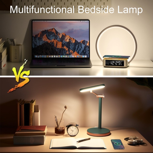 Bedside Table Lamp with Fast Wireless Charging,LED Desk Lamp with sunrise Alarm Clock Wake-up Light Touch Control Desk Lamp