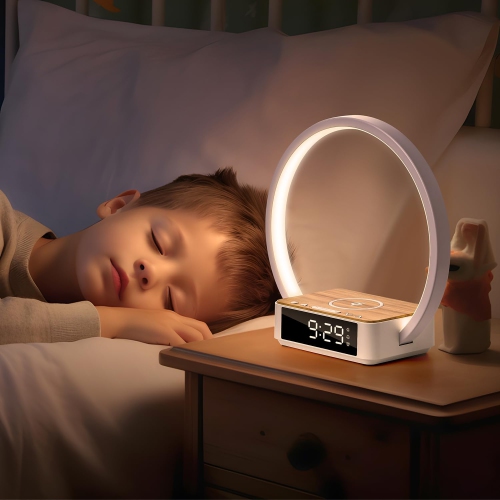 Bedside Table Lamp with Fast Wireless Charging,LED Desk Lamp with sunrise Alarm Clock Wake-up Light Touch Control Desk Lamp