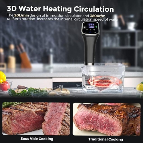 Circulateur sous vide , Cuiseur sous vide 1100 W Circulateur d'immersion thermique étanche avec menus prédéfinis pour la cuisson