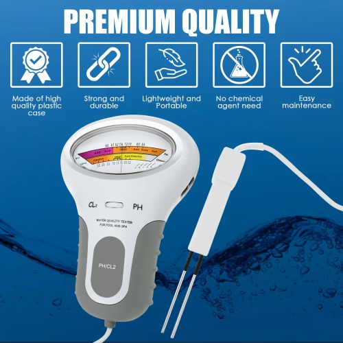 2 in 1 Water Quality Tester Dual Scale PH and Chlorine Level CL2 Tester Meter for Swimming Pool,Hydroponics, Pools, Spas